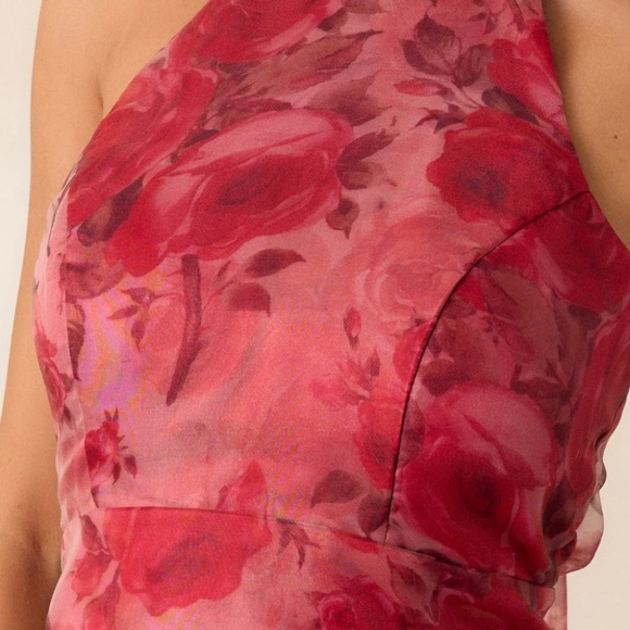 BRICK RED FLORAL HALTER MIDI DRESS - Picture 4 of 9